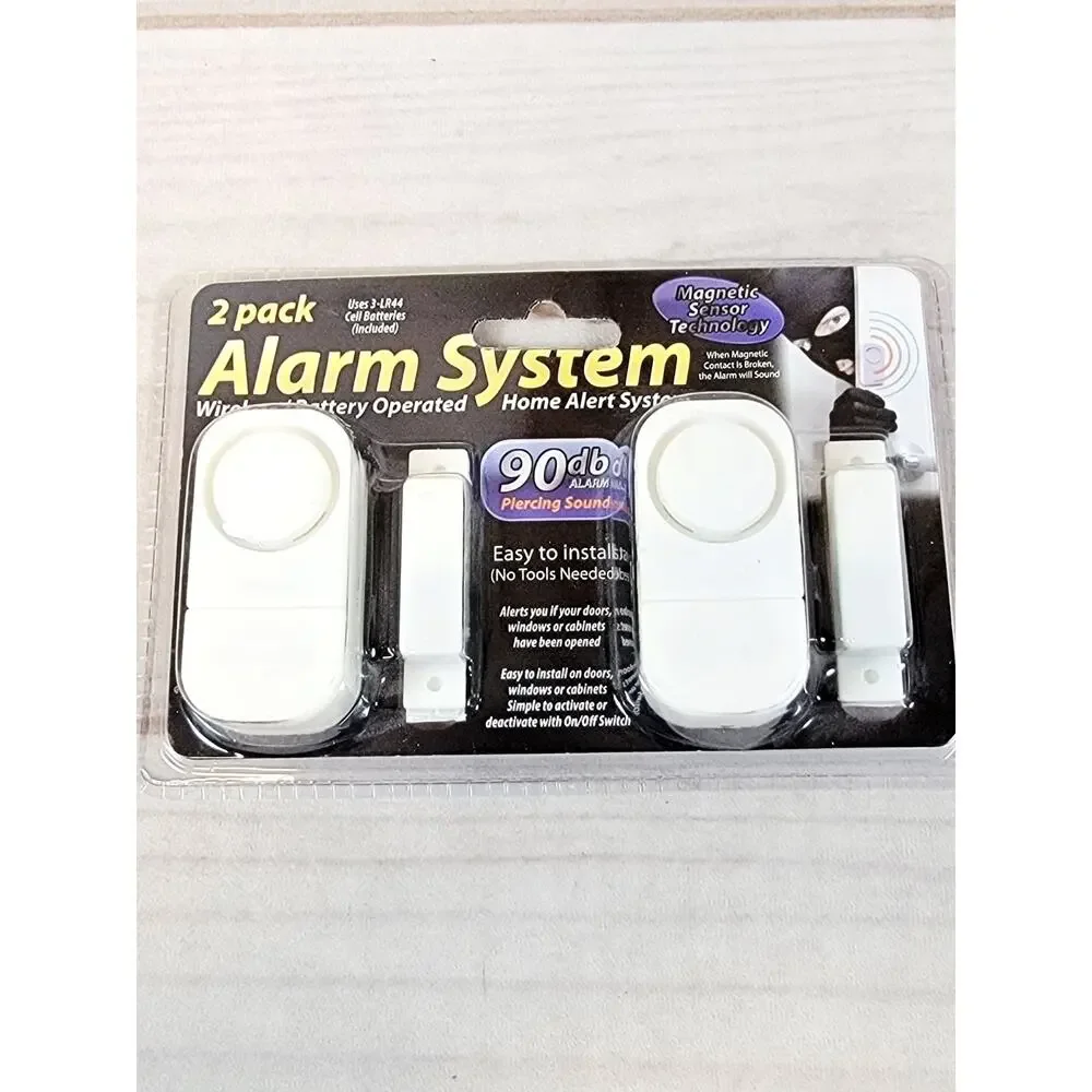 2 pack Alarm System Wireless Battery Operated Home Alert System 90 db Sound NEW